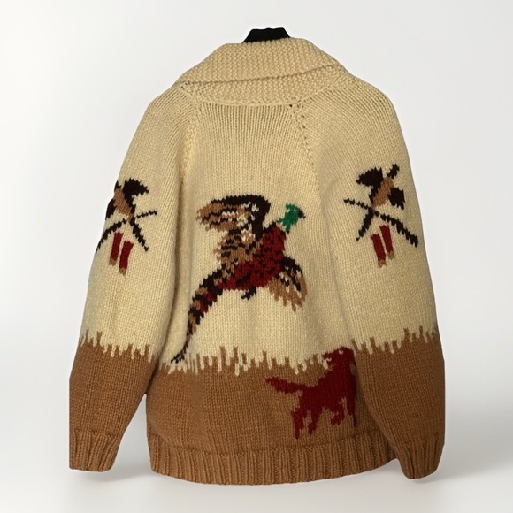 Vintage 50s Handmade Pheasant Hunting Chunky Knit Wool Cowichan Sweater - Picture 2 of 7